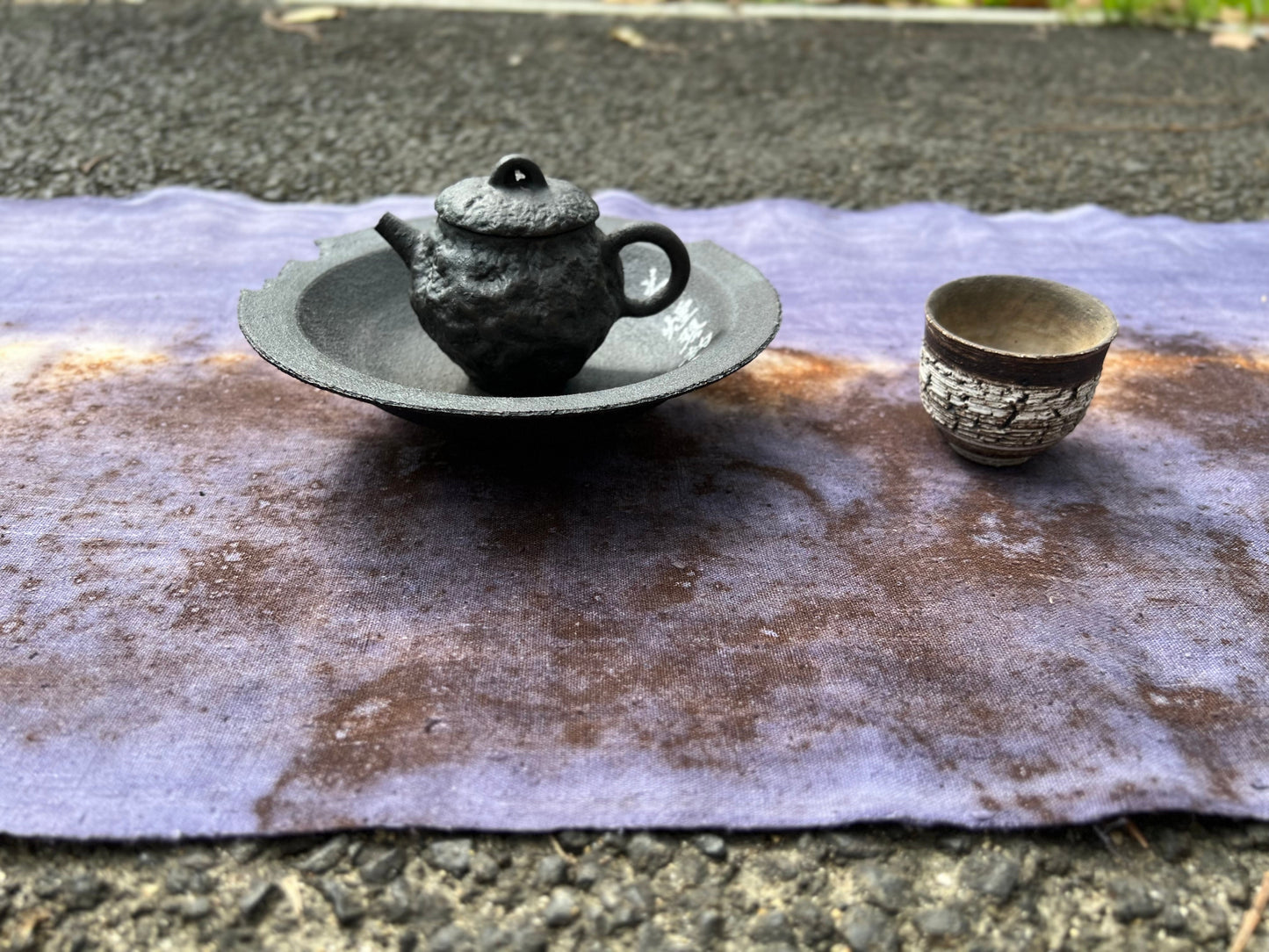 Hand Dyed Plant Dyed Cotton Tea Table Cloth Nature Dye Tea Mat Chabu Chaxi Purple Color