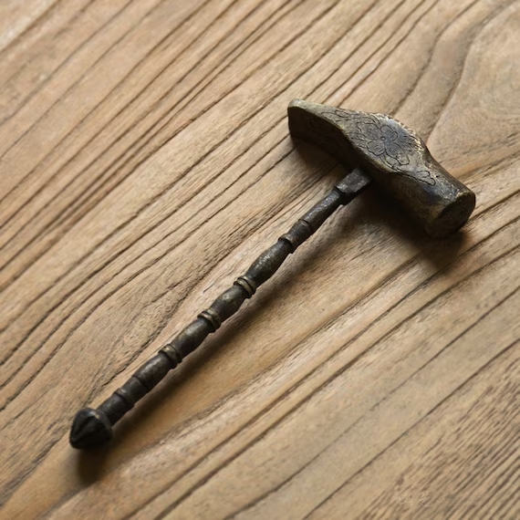 Handmade Copper Gongfu Stove Fire Chopsticks Shovel Hammer Brass Chopsticks Traditinal Chinese Charcoal Chopsticks Set