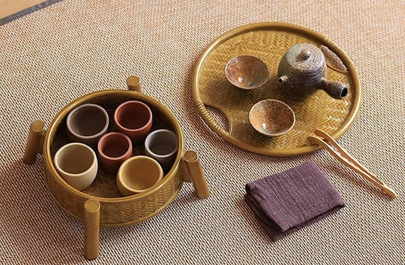 This is a bamboo weaving storage tea box.this is a yellow tea table