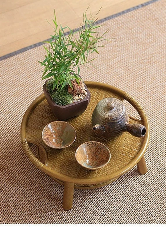This is a bamboo weaving storage tea box.this is a yellow tea table