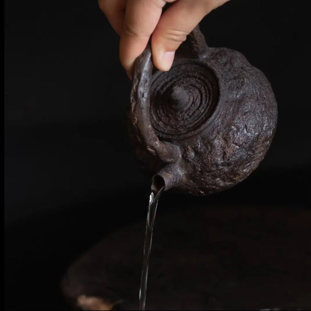 This is a pottery lifting handle kettle