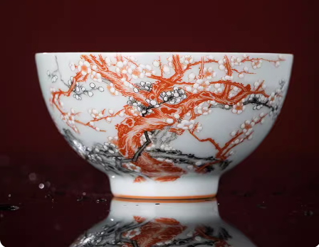 this is a Chinese Jingdezhen alum red flower teacup.this is a ceramic teacup