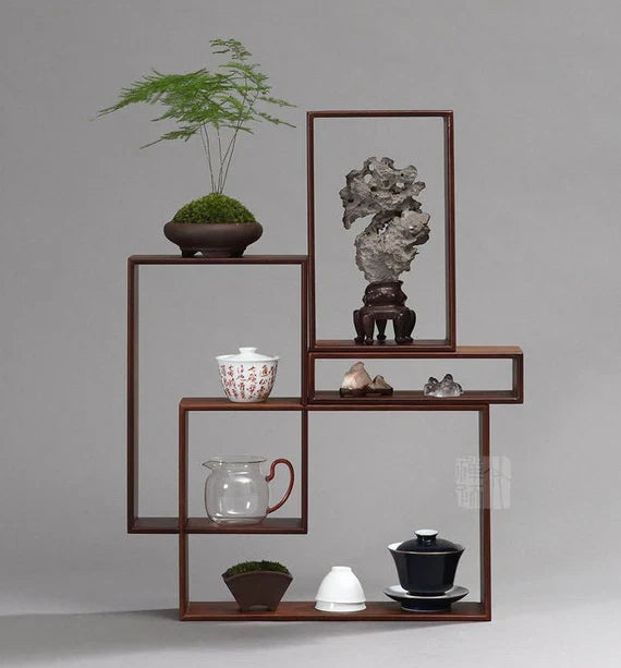 This is a bamboo combination shelf bamboo rack.this is a bamboo tea ware storage shelf