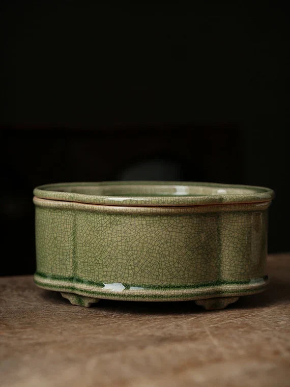 Zhangzhou Kiln Green-glazed Tea Boat Begonia Pot Carrying Open Teapot Holder Tea Tray Chinese Master Artwork Teapot Holder Tea Boat