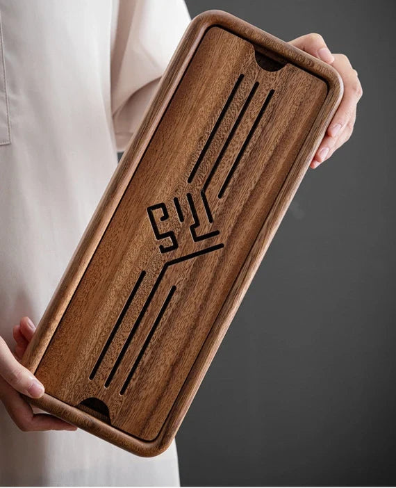 Walnut water storage tea tray new Chinese style dry bubble table home small tea tray drainer solid wood modern minimalist dry bubble tray