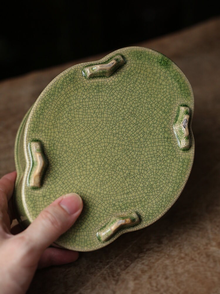 Zhangzhou Kiln Green-glazed Tea Boat Begonia Pot Carrying Open Teapot Holder Tea Tray Chinese Master Artwork Teapot Holder Tea Boat