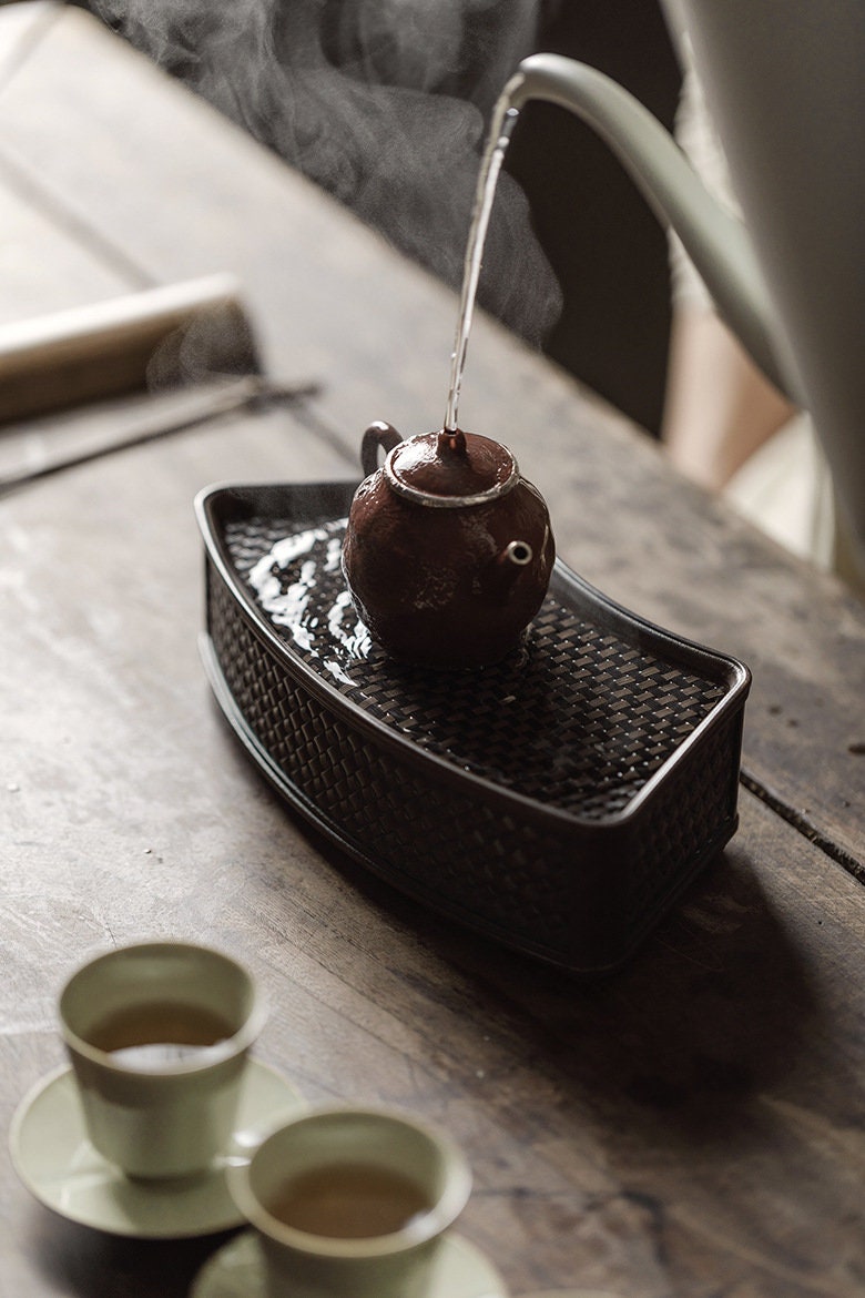 Tea Tray Copper Handforging Tea Boat Chinese Artwork Teapot Holder Tea Boat