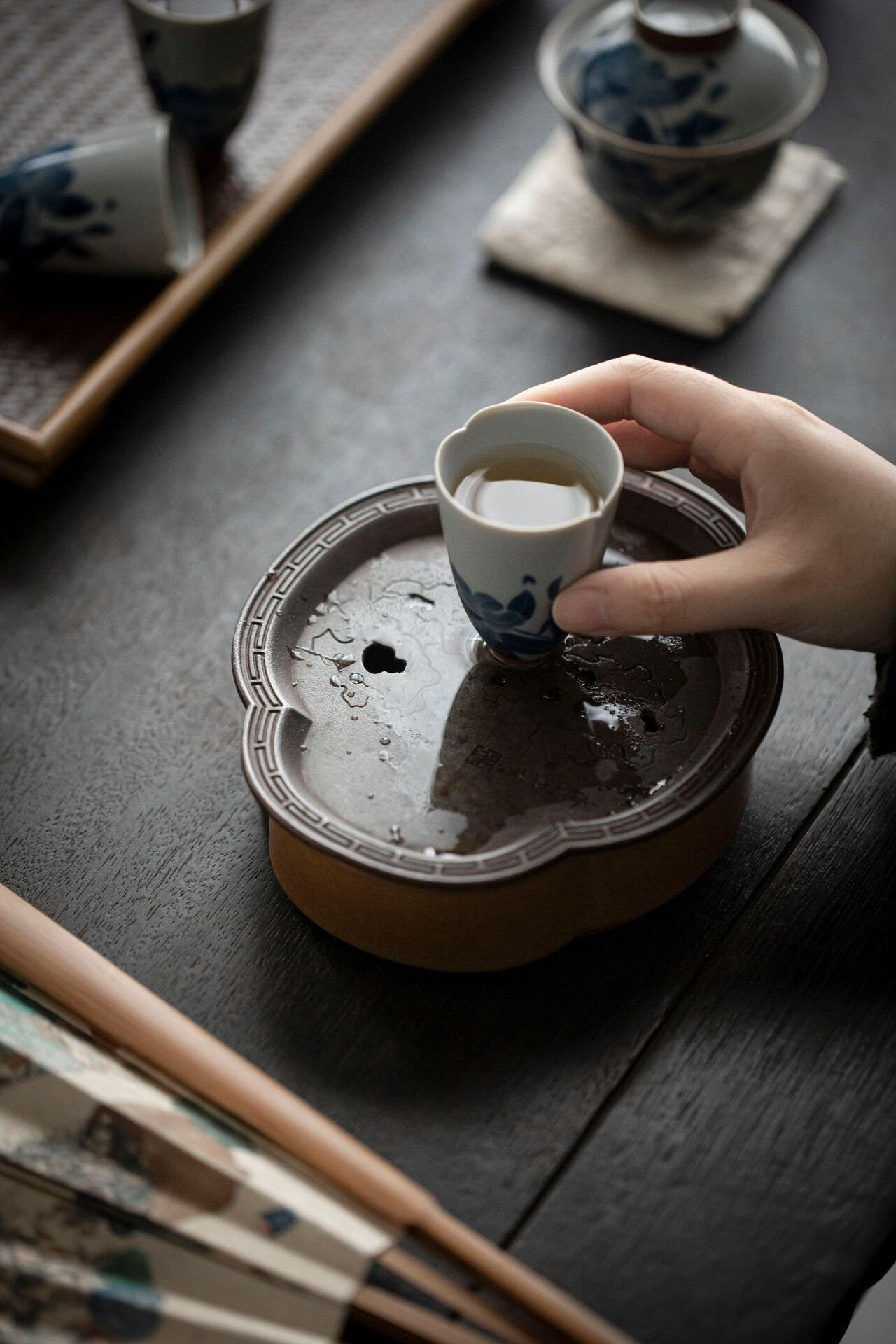 Tea Tray Copper Handforging Ceramic Tea Boat Chinese Master Pottery Ceramic Japanese Ceramic Tea Ceremony
