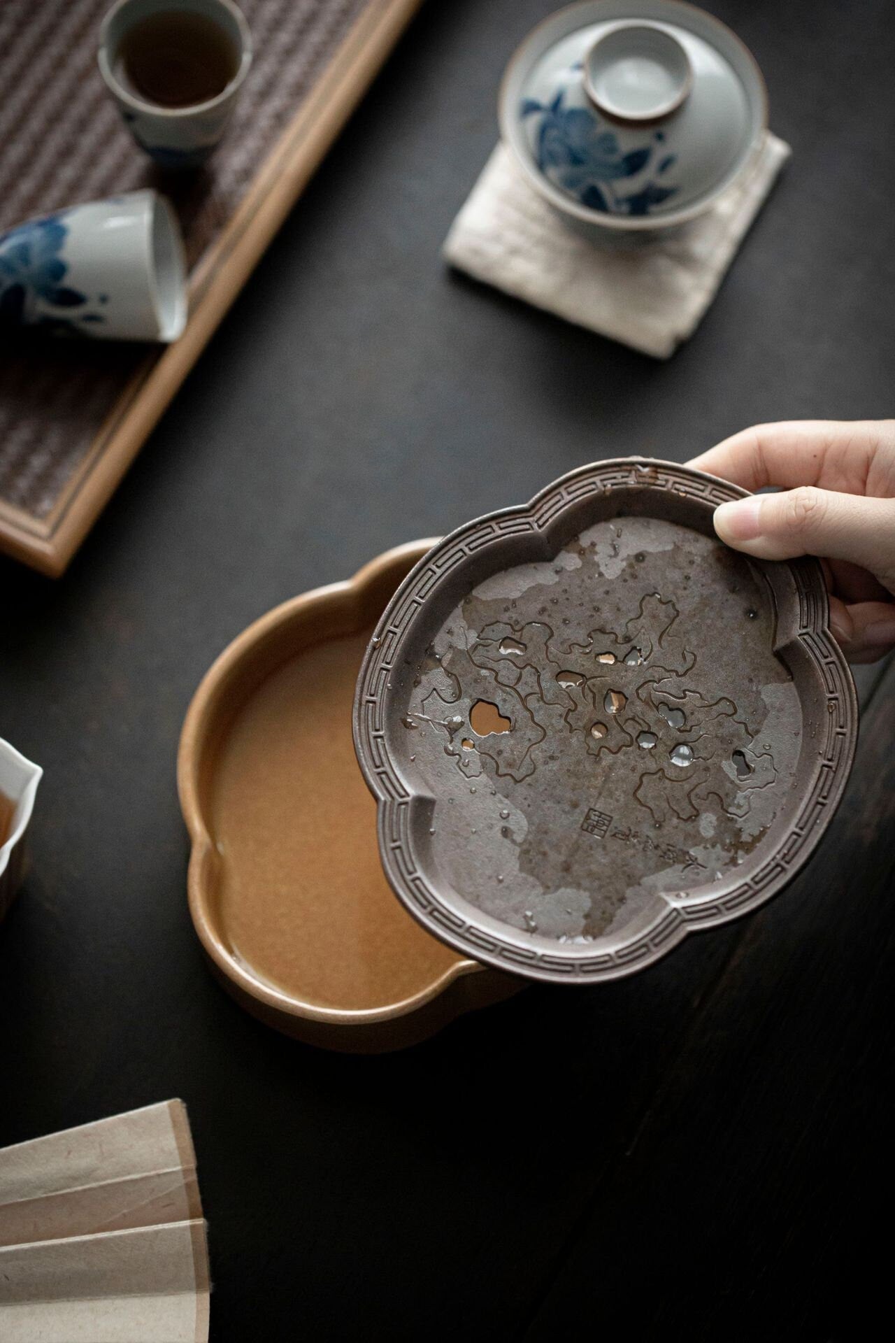 Tea Tray Copper Handforging Ceramic Tea Boat Chinese Master Pottery Ceramic Japanese Ceramic Tea Ceremony