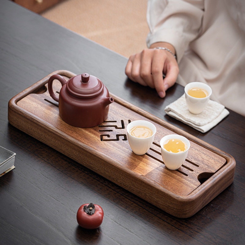 Walnut water storage tea tray new Chinese style dry bubble table home small tea tray drainer solid wood modern minimalist dry bubble tray