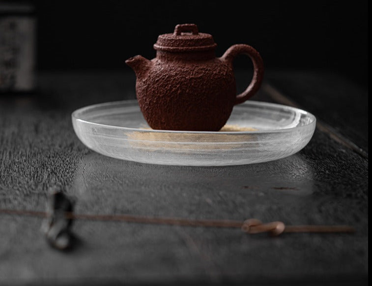 Handmade Original Round Design Glass Teapot Holder Dry Tea Tray Tea Boat
