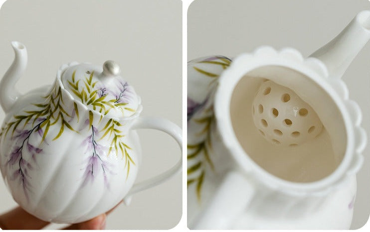 Handpainted Purple Wisteria Flower Pattern Teapot Vintage Teapot Chinese Master Porcelain Ceramic