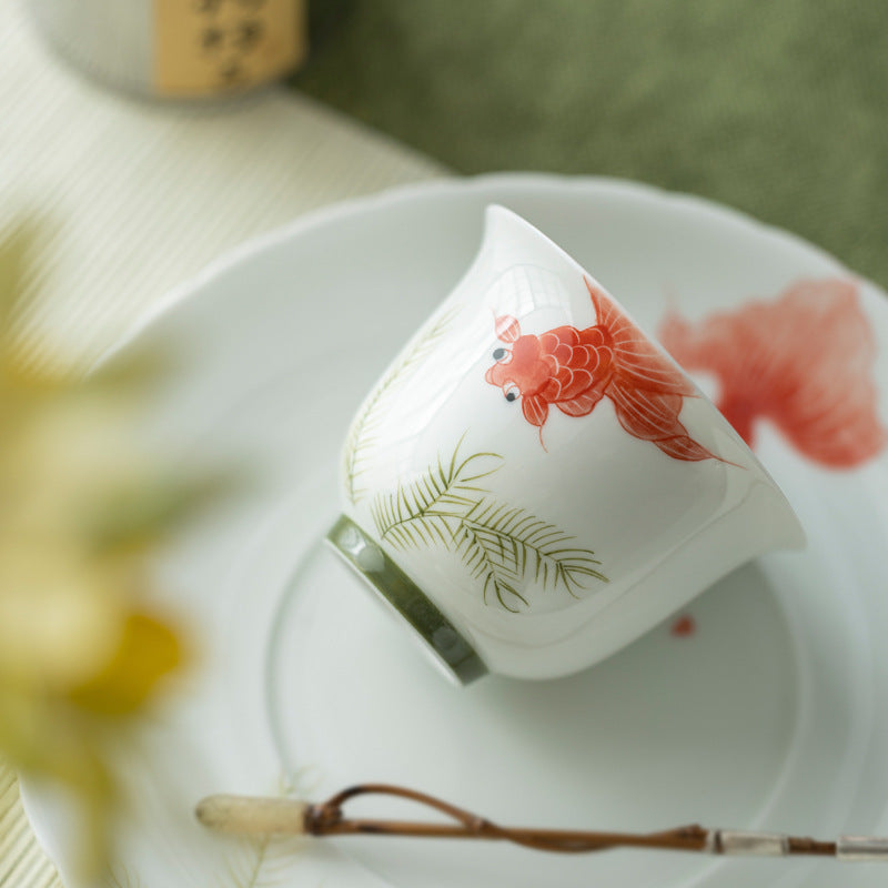 Handmade Chinese Gaiwan Handpainted Red Koi Pattern Teaware Teapot Master Pottery Japanese Ceramic