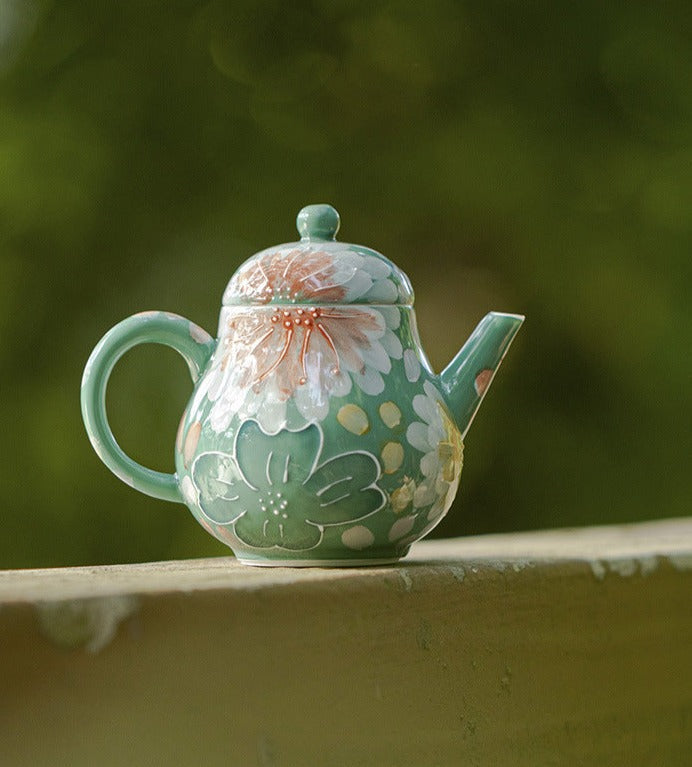 This is a ceramic teapot