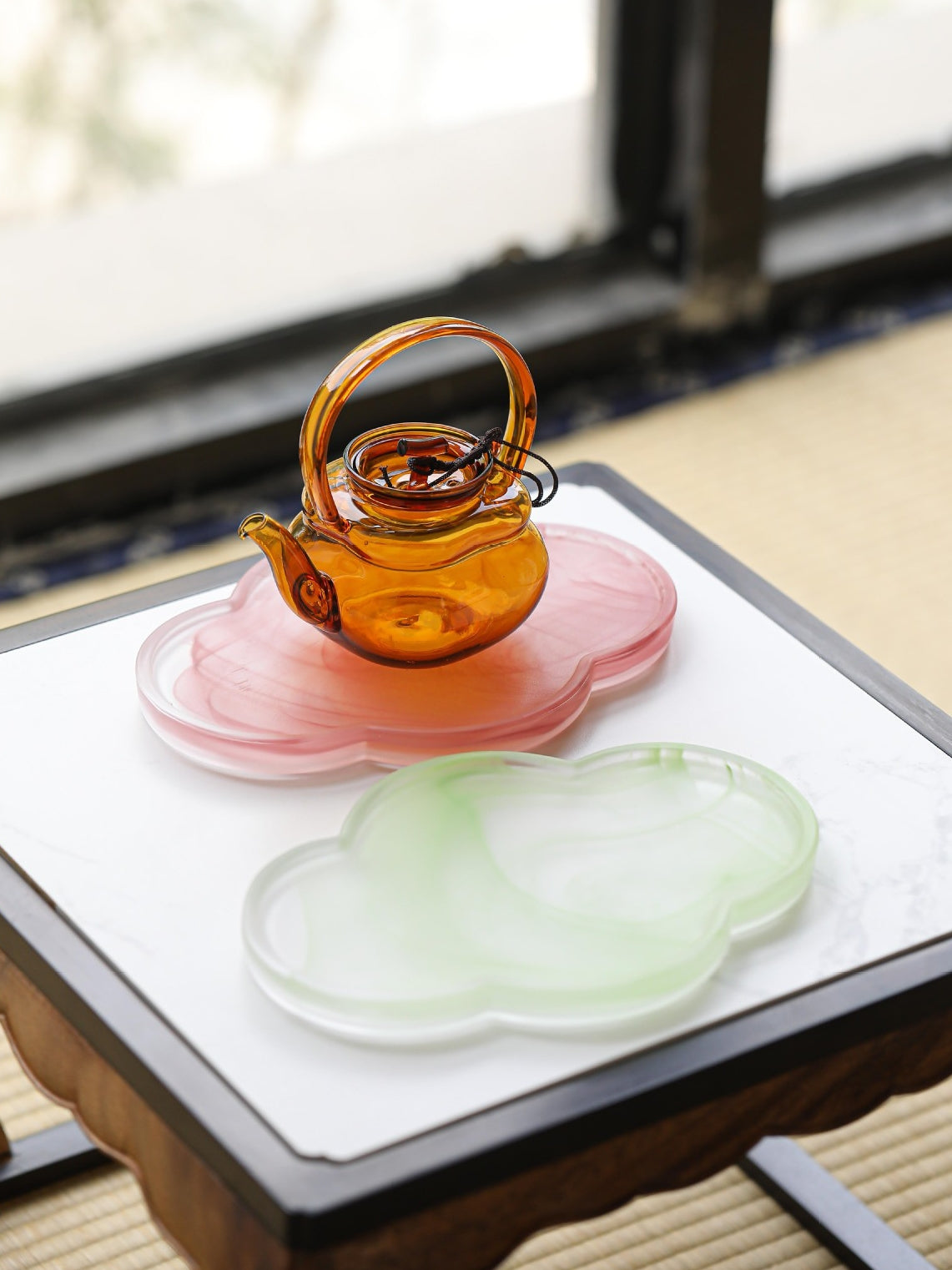 Handmade Glass Teapot Holder Dry Tea Tray Hai Tang Flower Tea Boat
