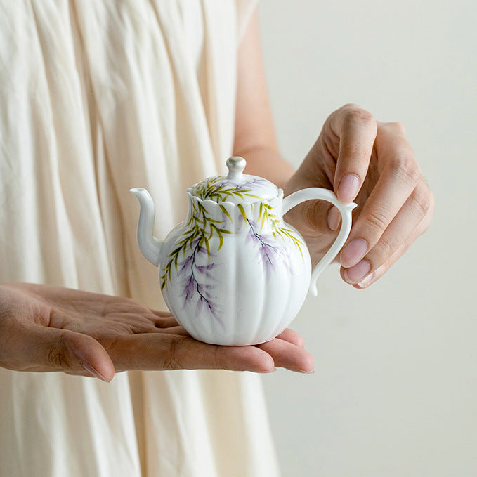 Handpainted Purple Wisteria Flower Pattern Teapot Vintage Teapot Chinese Master Porcelain Ceramic