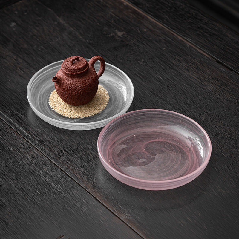 Handmade Original Round Design Glass Teapot Holder Dry Tea Tray Tea Boat