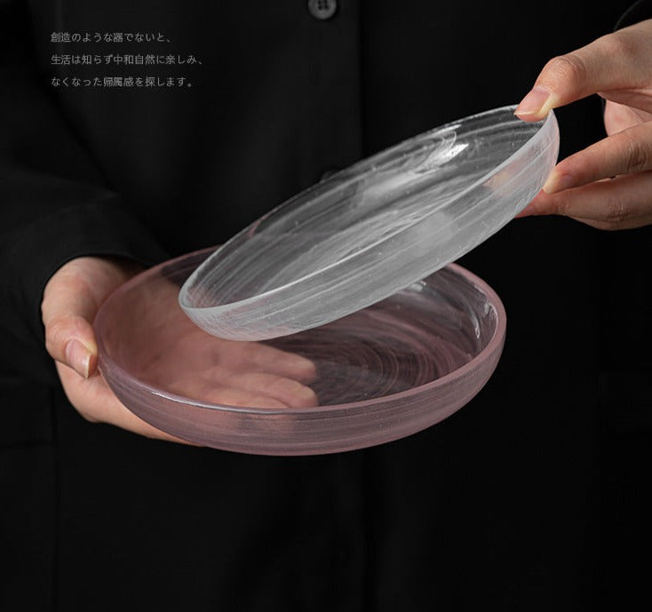 Handmade Original Round Design Glass Teapot Holder Dry Tea Tray Tea Boat
