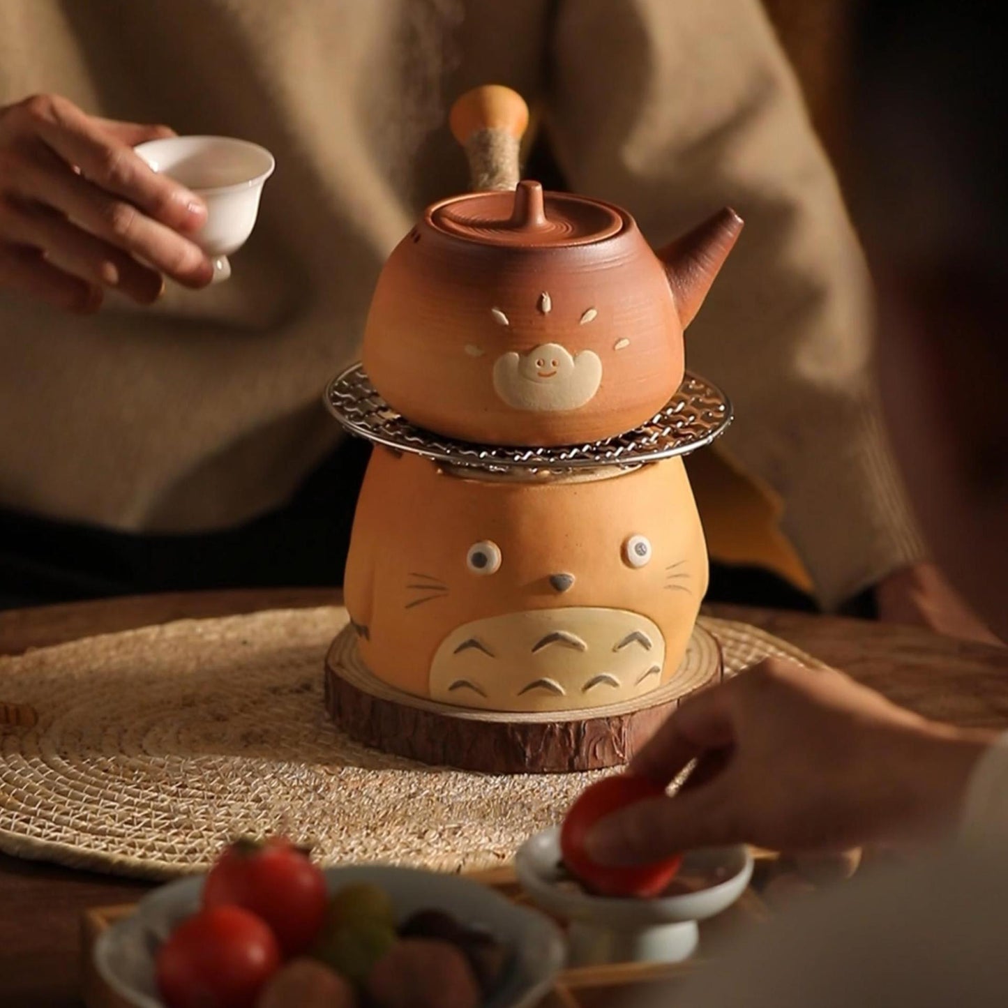 Japanese Totoro Painting Style Kettle Stove Set Handmade Charcoal Stove Set Chinese Master Pottery