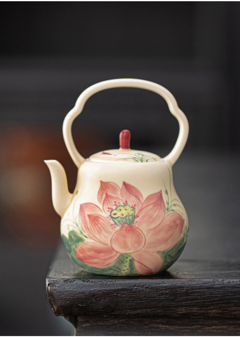 Original Handpaited Chinese Lotus Pattern Teaware Teapot Master Pottery Ceramic Japanese Ceramic