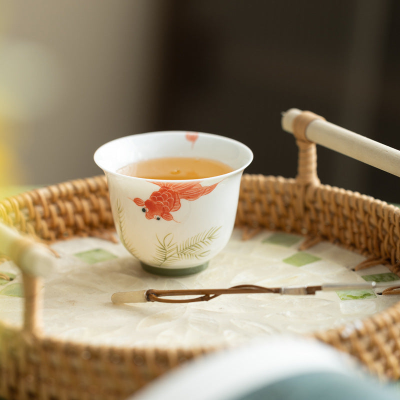 Handmade Chinese Gaiwan Handpainted Red Koi Pattern Teaware Teapot Master Pottery Japanese Ceramic