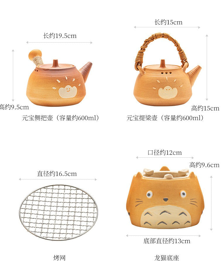 Japanese Totoro Painting Style Kettle Stove Set Handmade Charcoal Stove Set Chinese Master Pottery