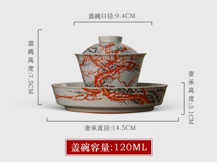 this is a Chinese Jingdezhen alum red plum flower teapot.this is a ceramic teapot gaiwan