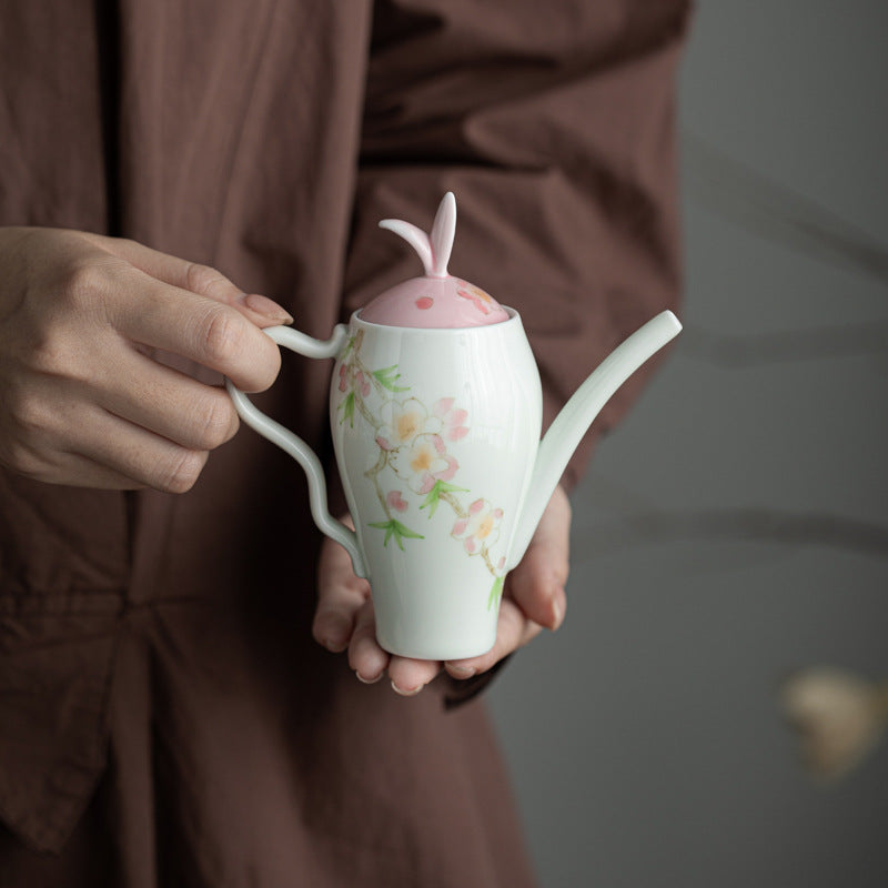 Handmade Chinese Teapot Handpainted Peach Flower Pattern Teaware Master Pottery Japanese Ceramic