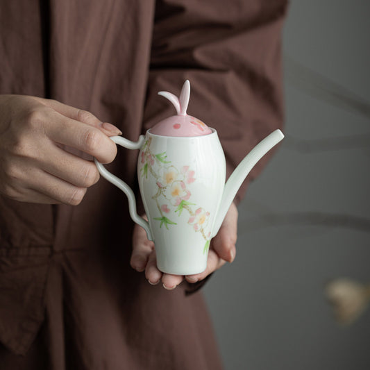 Handmade Chinese Teapot Handpainted Peach Flower Pattern Teaware Master Pottery Japanese Ceramic