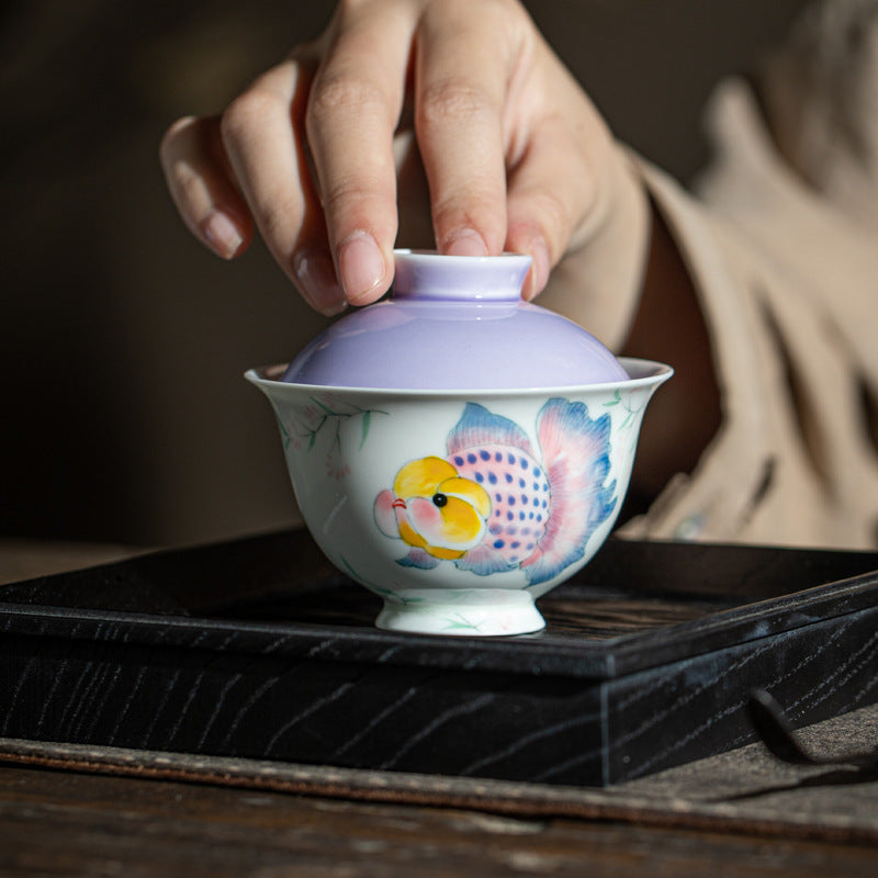 Handmade Chinese Gaiwan Handpainted Fathead Fish Pattern Teaware Teapot Master Pottery Japanese Ceramic