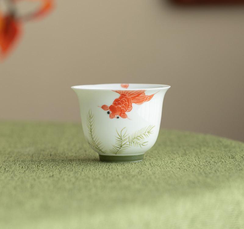 Handmade Chinese Gaiwan Handpainted Red Koi Pattern Teaware Teapot Master Pottery Japanese Ceramic