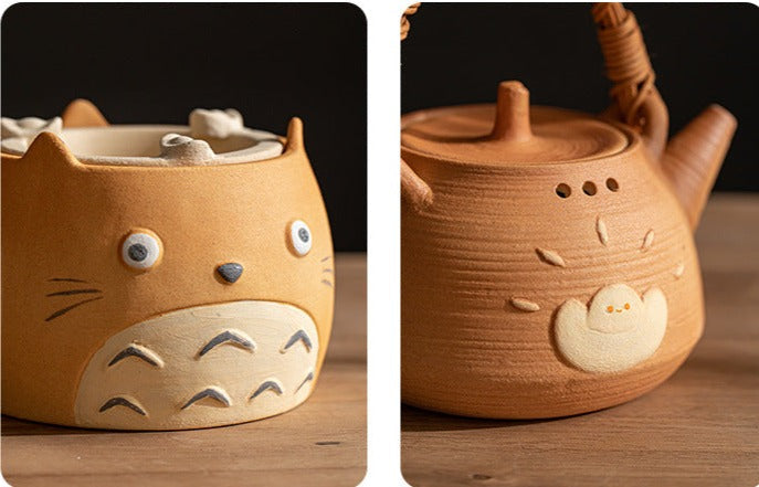 Japanese Totoro Painting Style Kettle Stove Set Handmade Charcoal Stove Set Chinese Master Pottery