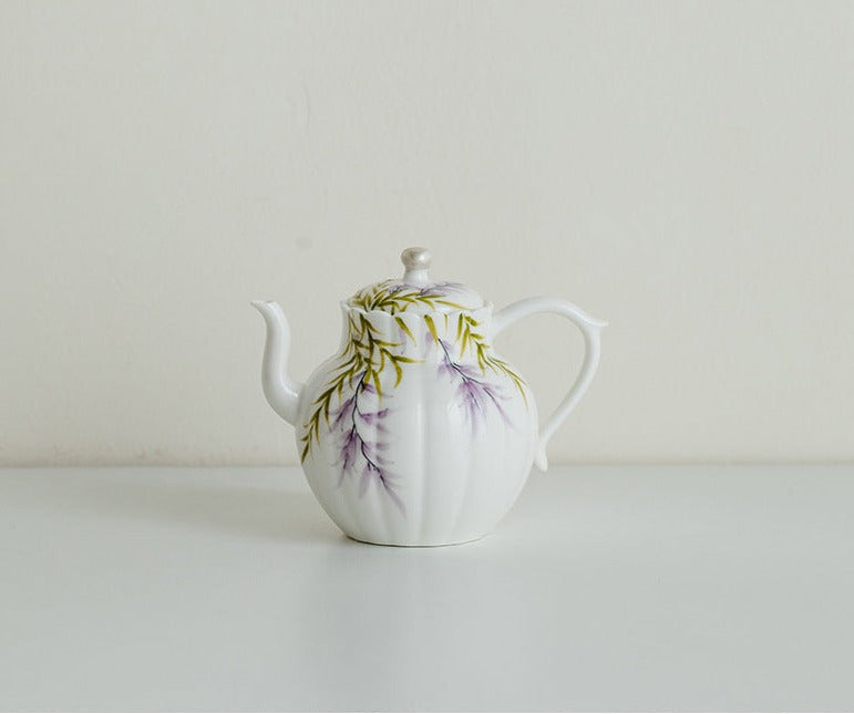 Handpainted Purple Wisteria Flower Pattern Teapot Vintage Teapot Chinese Master Porcelain Ceramic