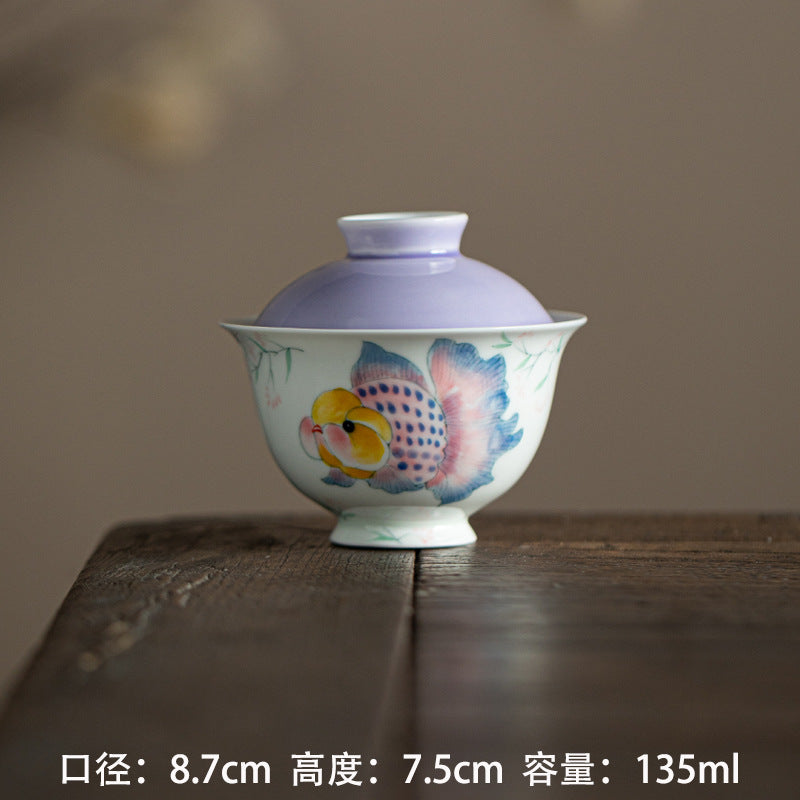 Handmade Chinese Gaiwan Handpainted Fathead Fish Pattern Teaware Teapot Master Pottery Japanese Ceramic