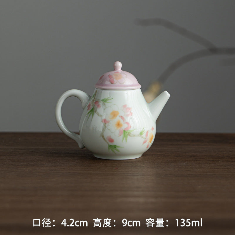 Handmade Chinese Teapot Handpainted Peach Flower Pattern Teaware Master Pottery Japanese Ceramic