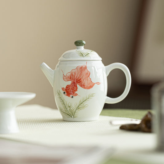 Handmade Chinese Teapot Handpainted Red Koi Pattern Teaware Master Pottery Japanese Ceramic