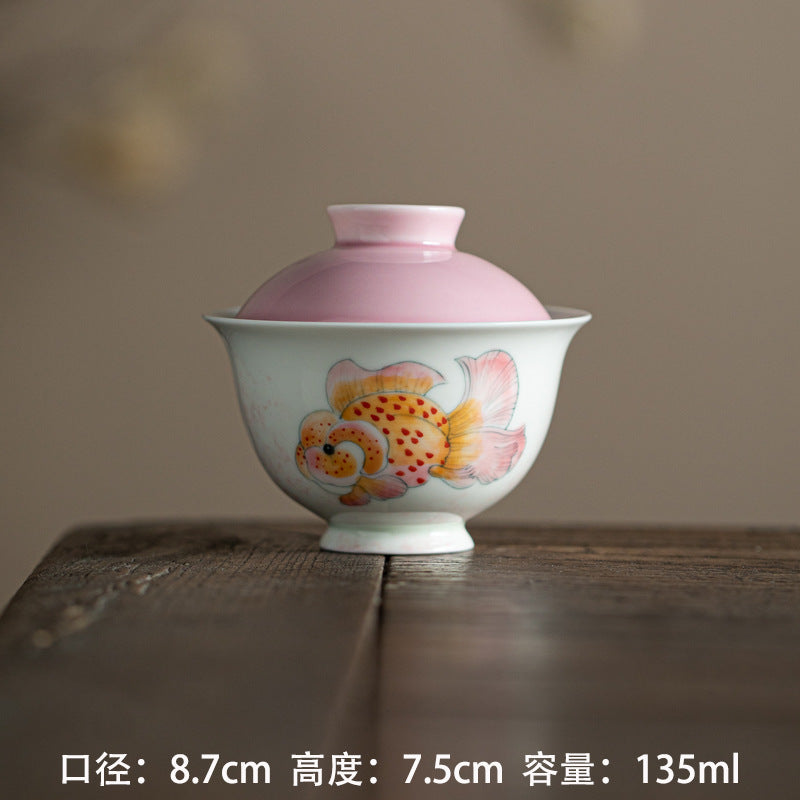 Handmade Chinese Gaiwan Handpainted Fathead Fish Pattern Teaware Teapot Master Pottery Japanese Ceramic