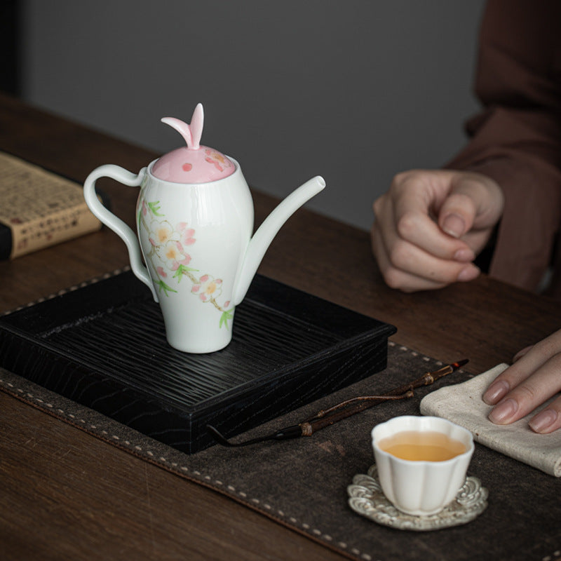 Handmade Chinese Teapot Handpainted Peach Flower Pattern Teaware Master Pottery Japanese Ceramic