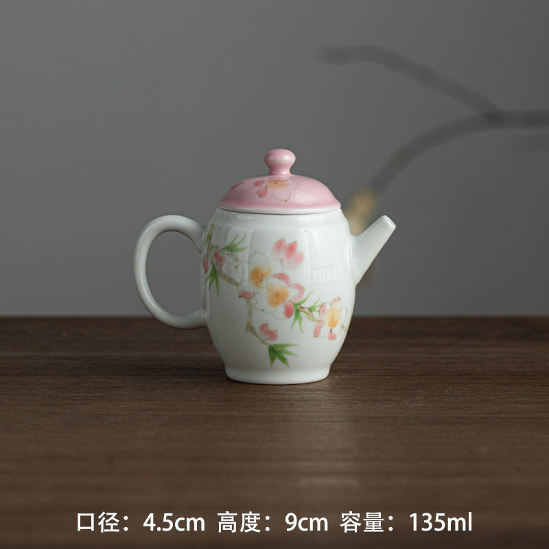 Handmade Chinese Teapot Handpainted Peach Flower Pattern Teaware Master Pottery Japanese Ceramic