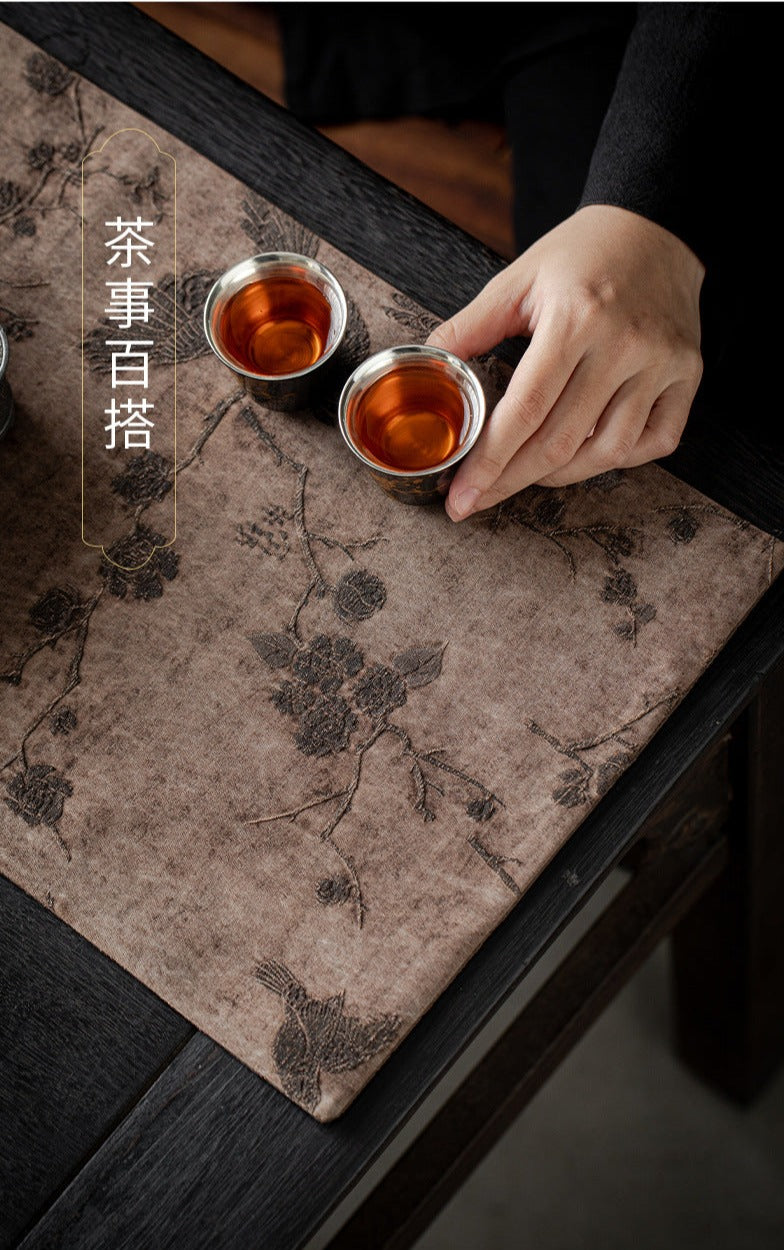 Chinese canton Silk Tea Table Cloth Natural Dye Classic Style Antique Style Chabu Two Sides