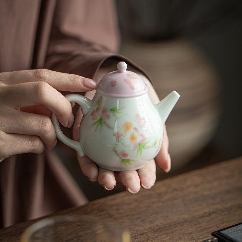 Handmade Chinese Teapot Handpainted Peach Flower Pattern Teaware Master Pottery Japanese Ceramic