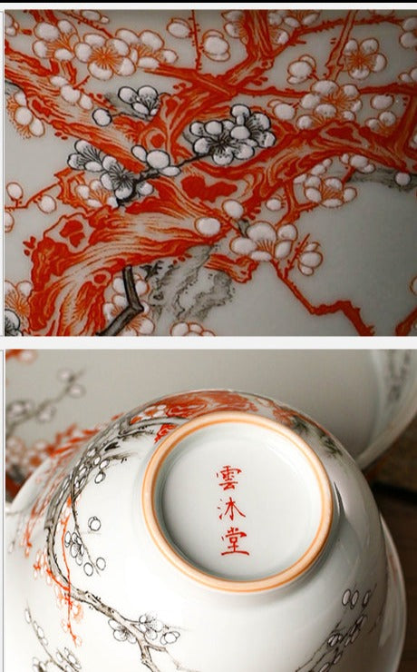 this is a Chinese Jingdezhen alum red plum flower teapot.this is a ceramic teapot gaiwan