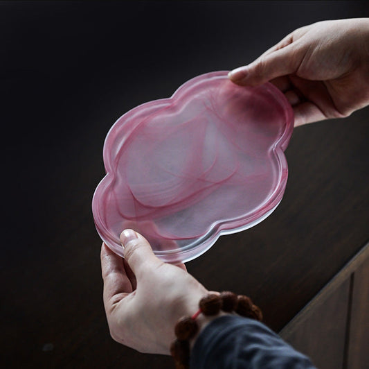 Handmade Glass Teapot Holder Dry Tea Tray Hai Tang Flower Tea Boat