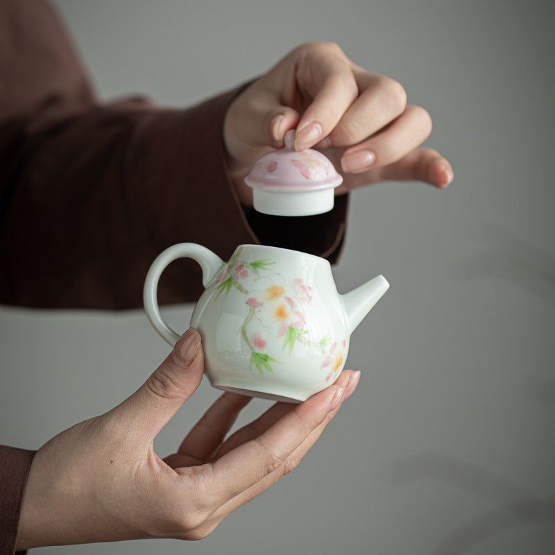 Handmade Chinese Teapot Handpainted Peach Flower Pattern Teaware Master Pottery Japanese Ceramic