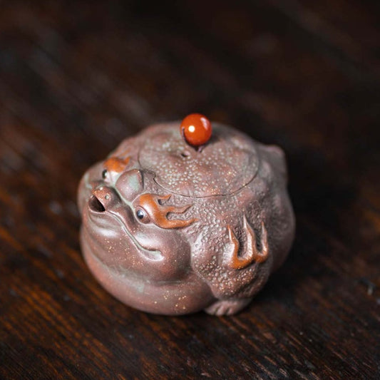 Handcrafted Original Design Golden Toad Chinese Yixing Zisha Purple Mud Teapot Artwork