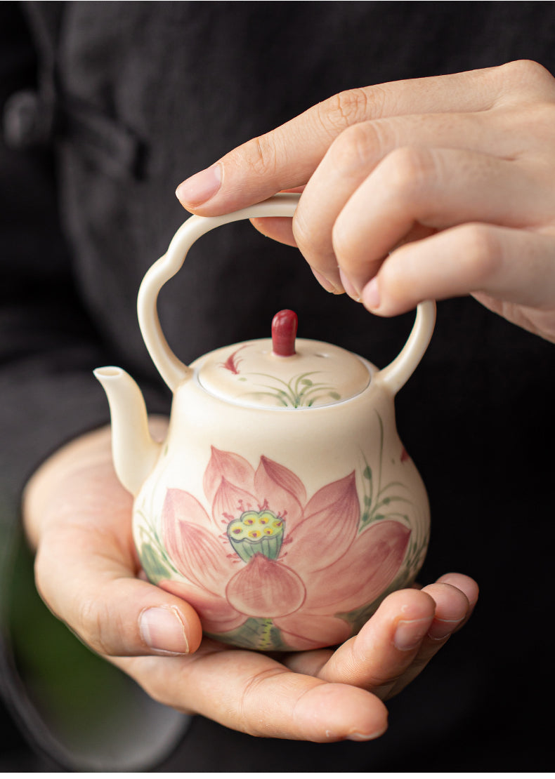 Original Handpaited Chinese Lotus Pattern Teaware Teapot Master Pottery Ceramic Japanese Ceramic