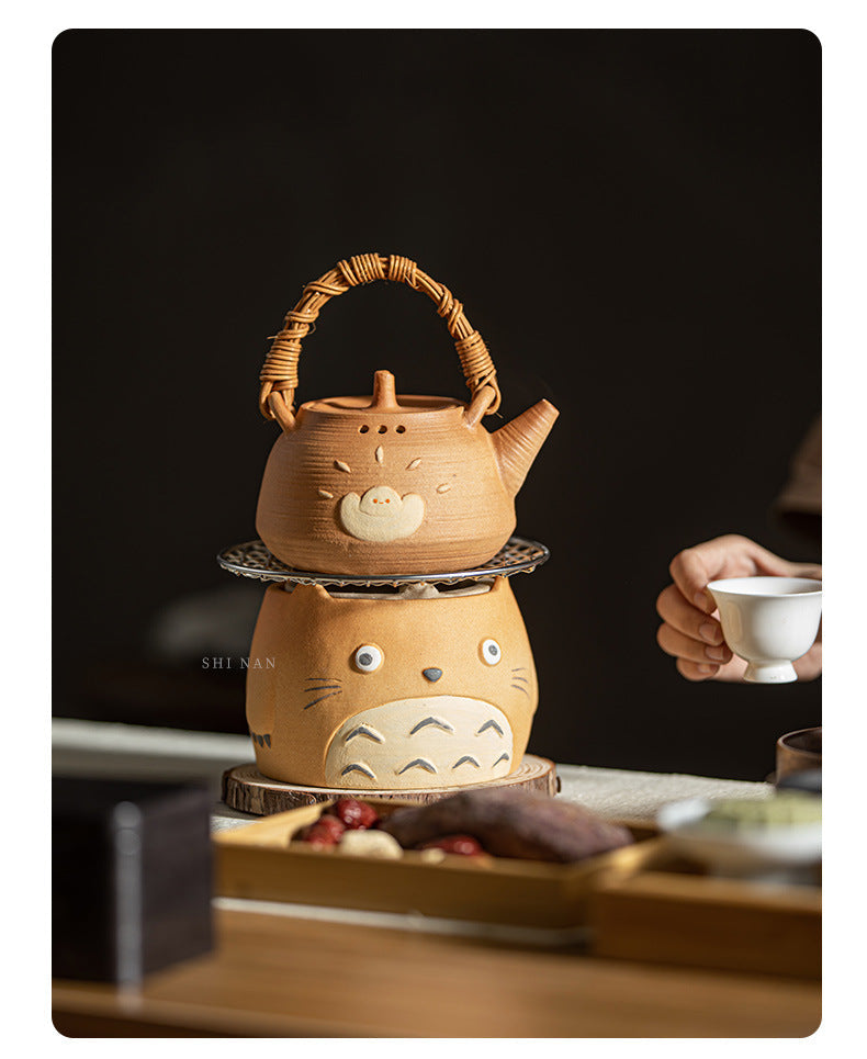 Japanese Totoro Painting Style Kettle Stove Set Handmade Charcoal Stove Set Chinese Master Pottery