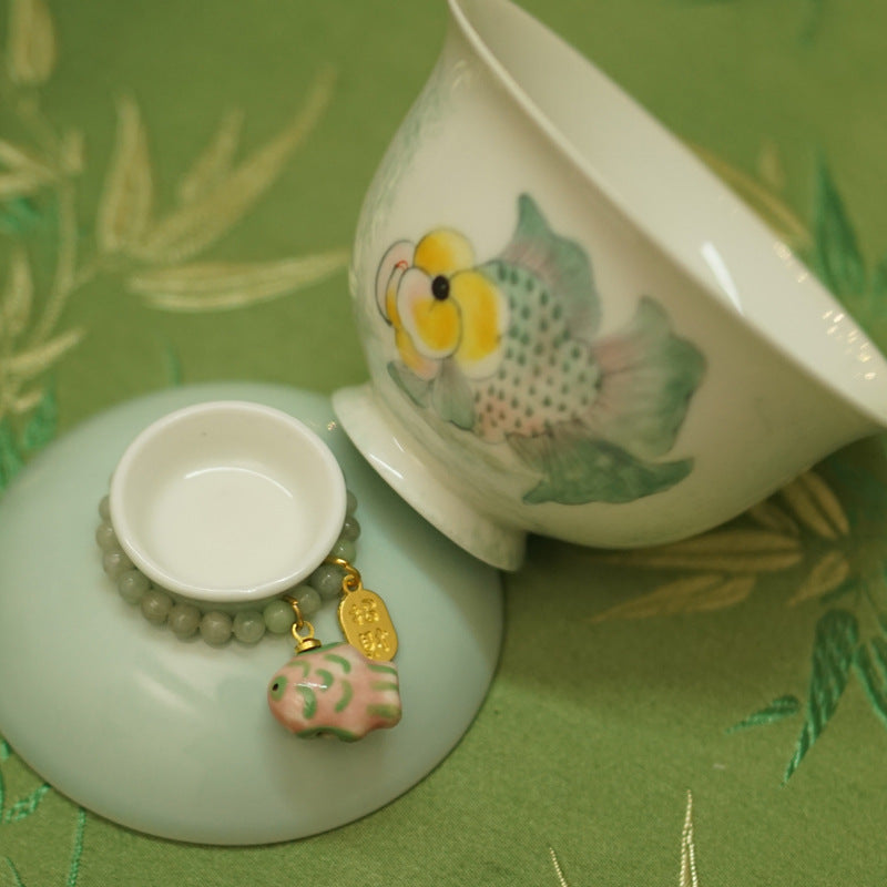 Handmade Chinese Gaiwan Handpainted Fathead Fish Pattern Teaware Teapot Master Pottery Japanese Ceramic