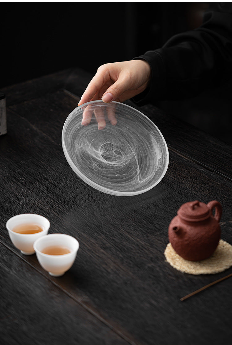 Handmade Original Round Design Glass Teapot Holder Dry Tea Tray Tea Boat