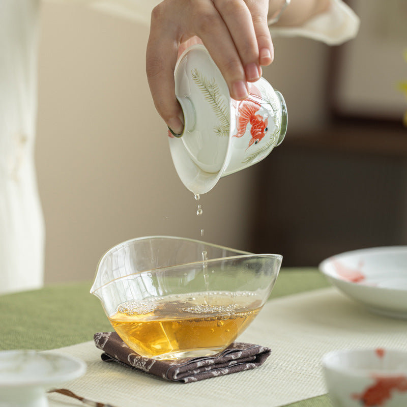 Handmade Chinese Gaiwan Handpainted Red Koi Pattern Teaware Teapot Master Pottery Japanese Ceramic